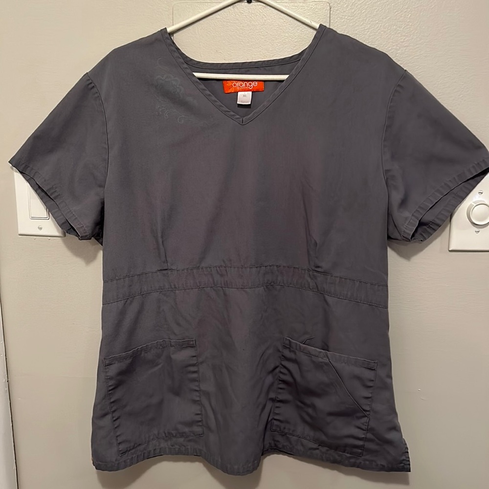 Charcoal Grey Womens Orange Standard Floral V Neck XL Scrub Top